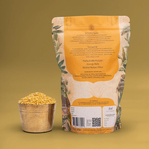 Bag of dried lentils with a label on a green background