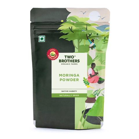 Two Brothers Organic Farms Moringa Powder, Chemical-Free Lab-Tested 100g